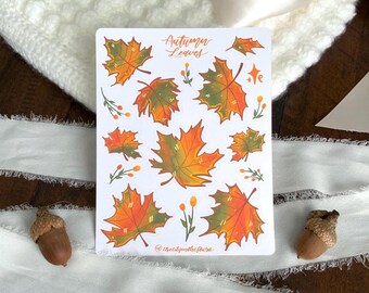 Hoja de pegatinas de hojas de otoño / pegatinas mate, pegatinas de hojas, hojas, follaje, hojas de otoño, papelería bonita, pegatinas bonitas, pegatinas de diario