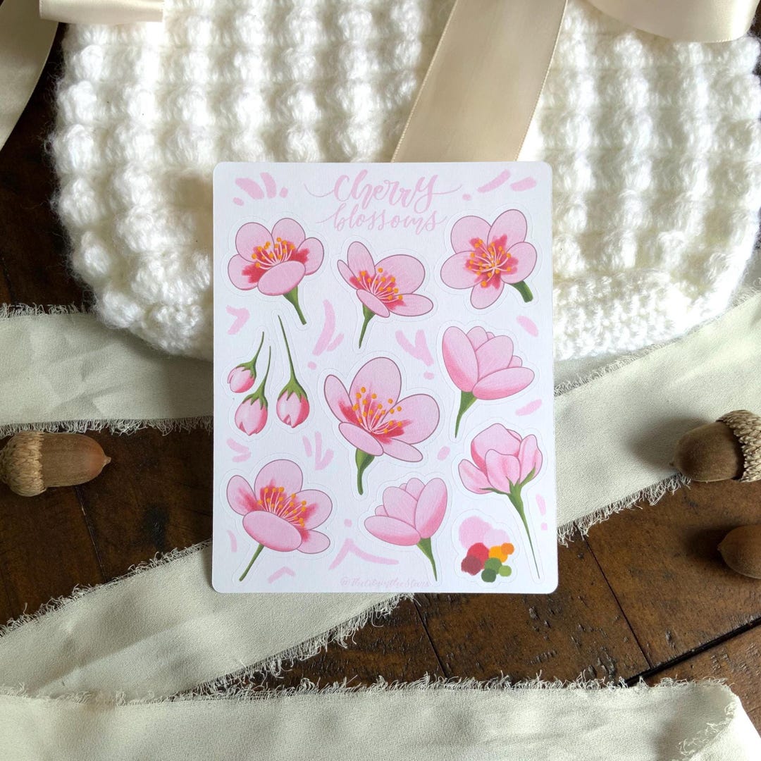 Cherry Blossom Sticker Sheet | Matte Sticker Sheet, Flowers, Sakura ...