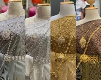 Beautiful Traditional Thai DressI Thai/Khmer Wedding DressI HandwovenI Lace+ Synthetic SilkI Plus Size available