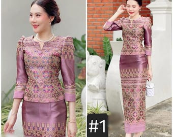 Stunning Thai DressI Thai/Laos DressI Handwoven I Temple Dress| Asian Dress| Mother of bride| Waist up to34&quot;