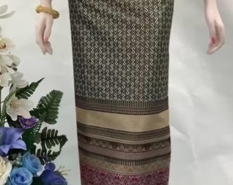 Stunning Handwoven Thai/Laos|Khmer Skirt| Handmade Zipper Skirt | Temple Skirt| Asian Skirt| Made to Measure | Plus Size Available(DDP)
