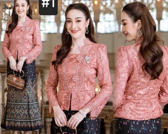 Gorgeous Thai DressI Thai/Laos DressI Premium Lace+HandwovenI Mermaid Skirt |Temple Dress| Asian Dress| Mother of bride| Waist Up to 38&quot;