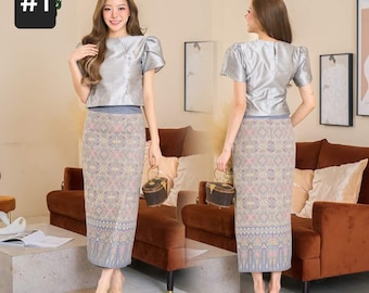 Beautiful Thai DressI Thai/Laos DressI Handwoven fabricI Temple Dress| Asian Dress| Mother of bride| Waist Up to 39&quot;