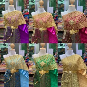 Beautiful Traditional Thai DressI Thai/Khmer Wedding DressI HandwovenI Lace+ Synthetic SilkI Plus Size available