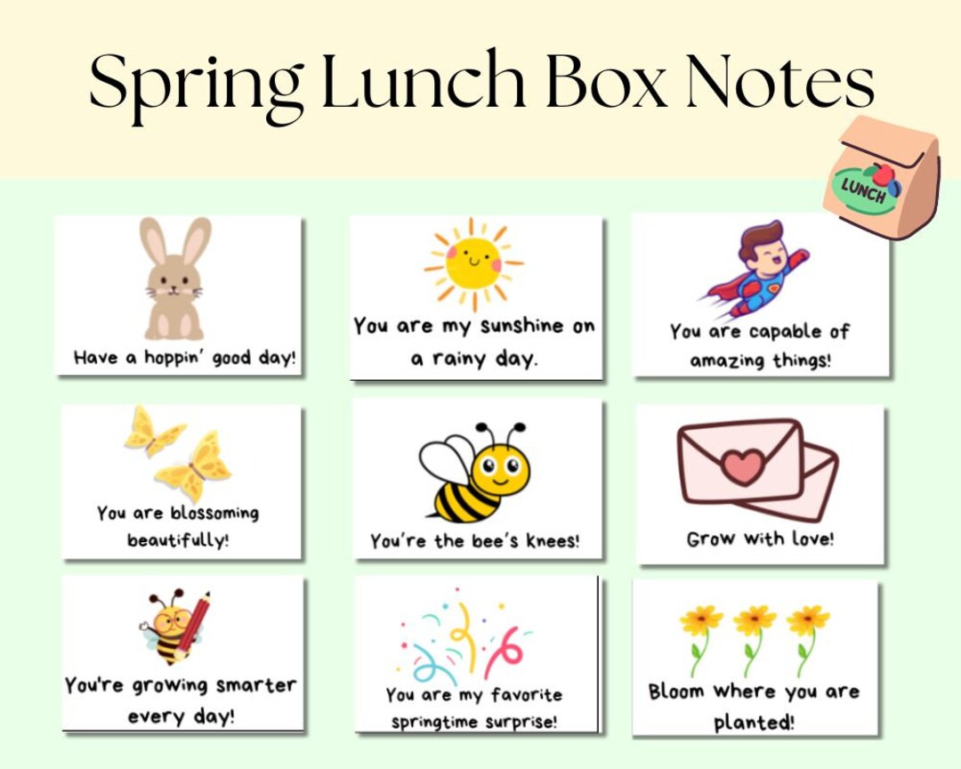 Spring Lunchbox Notes, Lunch Box Notes Printable, Spring Kids Printable ...