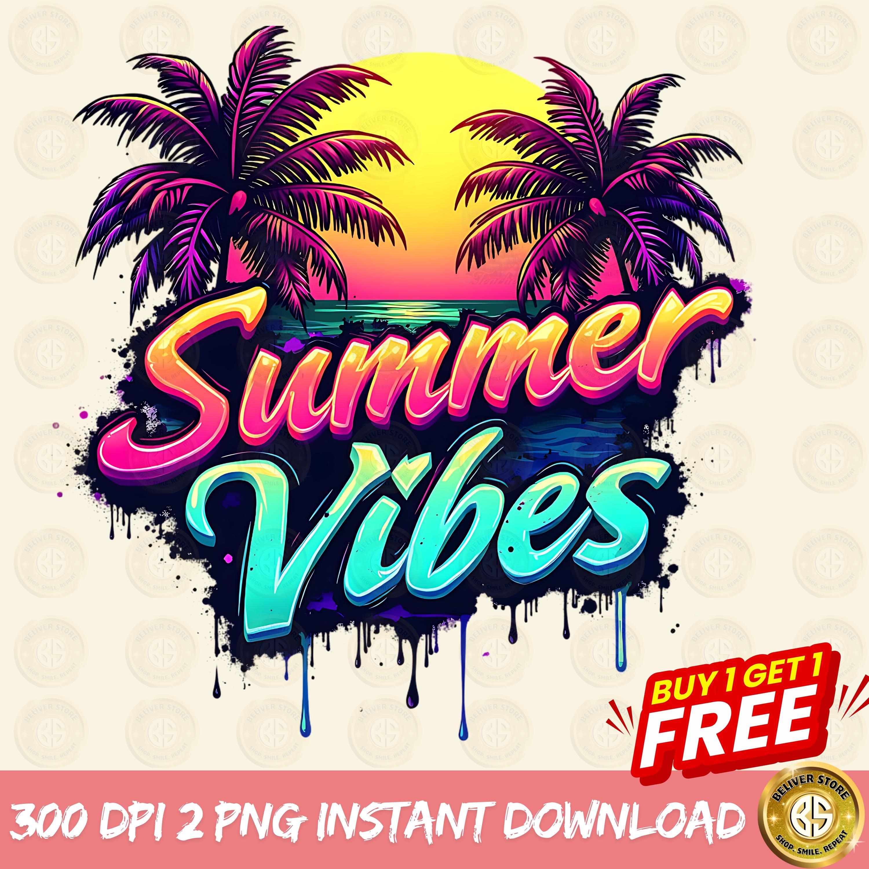 Summer Vibes Shirt Png Sublimation Design, Beach T-Shirt Design, Colorful Summer Clipart, Neon Summer Digital Image,Instant Download Png,DTF