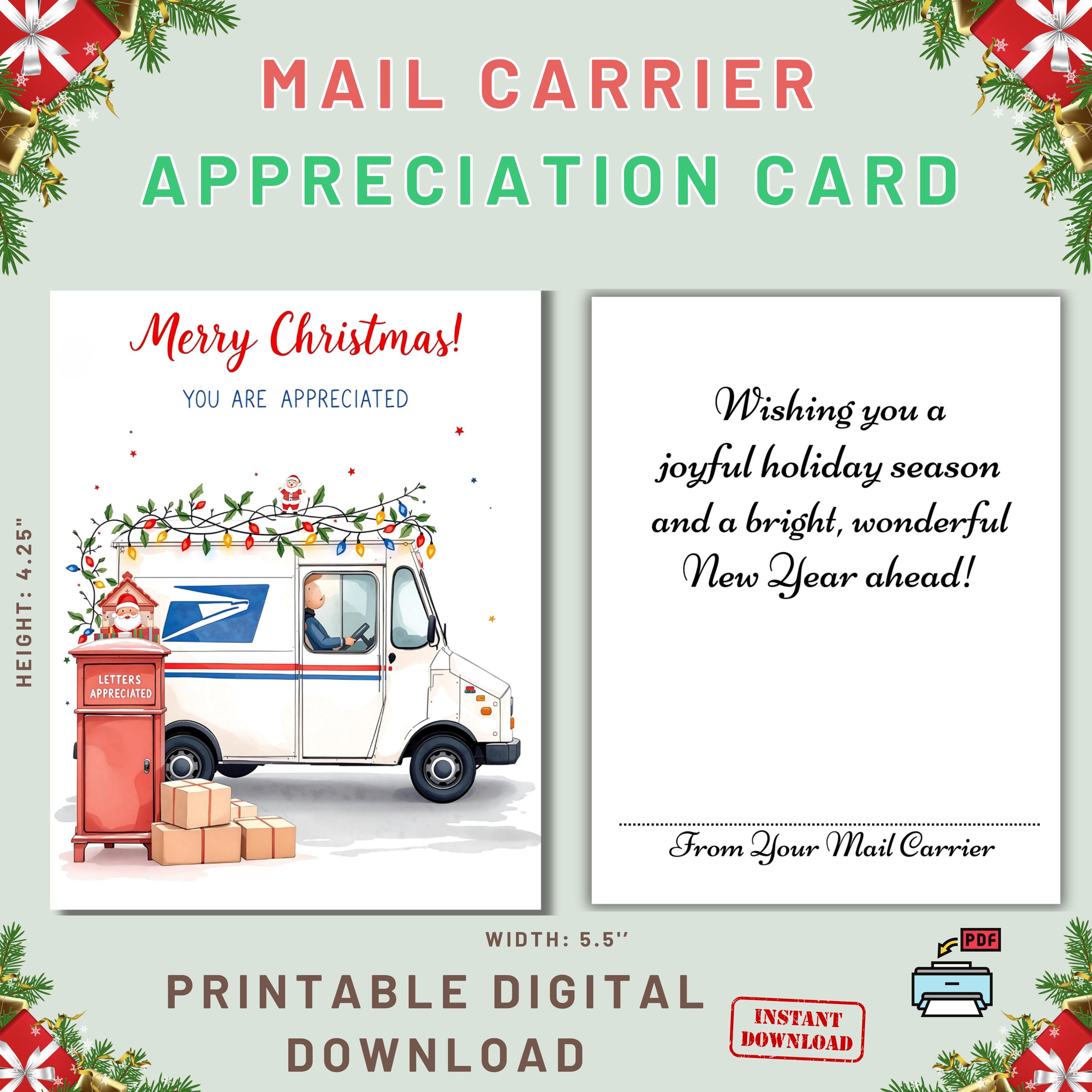mail carrier thank you appreciation card, mail carrier christmas