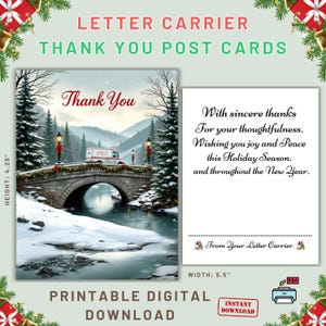 Stone Bridge Letter Carrier Thank You Post Cards, Postal Thank You Card, postal postcards, Mail Carrier Christmas Card,Postal Greetings Card