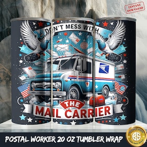 Mail Carrier 20 Oz Skinny Sublimation Tumbler PNG, Mailman Tumbler, Postal worker 20oz Tumbler wrap, Digital Download, Mail carrier tumbler