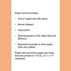 Dr. Mary McLeod Bethune Paper Doll Kit US Educator Paper Doll Dresses Woman HBCU Black Women in History Important Women Gift Black History image 4