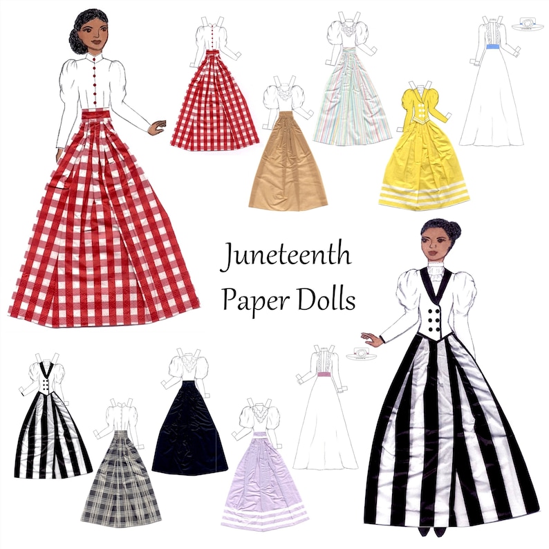 Juneteenth Paper Dolls Ten Dresses Paper Doll Kit Black History Paper Dolls Emancipation Celebration Paper Doll Black Pride Paper Doll Kit image 1