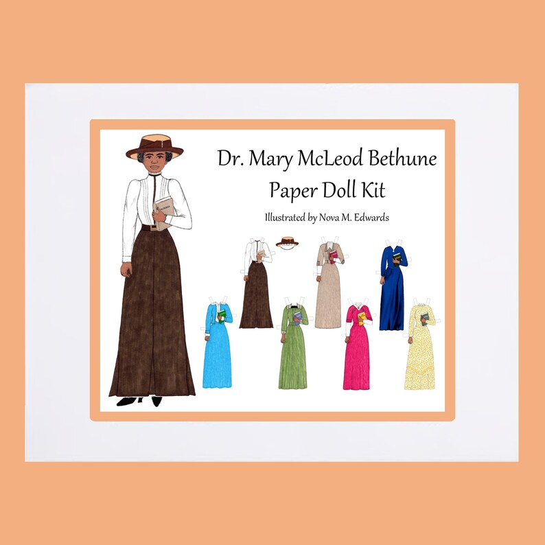 Dr. Mary McLeod Bethune Paper Doll Kit US Educator Paper Doll Dresses Woman HBCU Black Women in History Important Women Gift Black History image 2