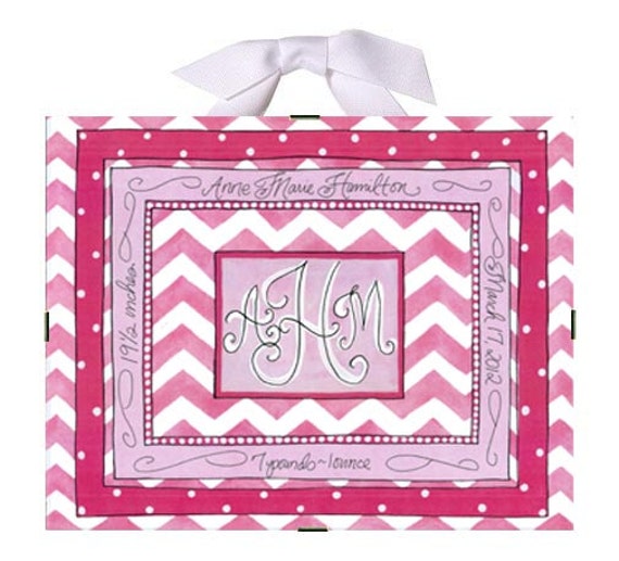 Personalized Baby Gift Birth Record Pink Chevron Etsy