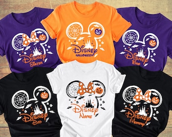Maglietta di Halloween Disney con testo personalizzato, festa di Halloween, maglietta per famiglie spettrali, maglietta Disneyland, maglietta di Halloween di Topolino e Minnie, magliette della squadra Disney
