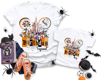 Camiseta de cumpleaños de Halloween de Disney personalizada, camiseta de cumpleaños familiar de Halloween, fiesta de cumpleaños de Halloween, camisetas de cumpleaños de Disney, camisetas de equipo de cumpleaños