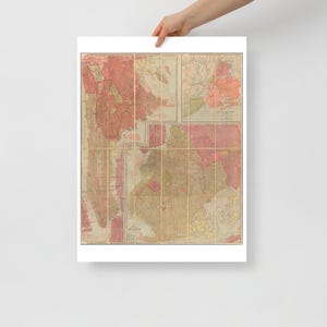 Antique New York Map Poster - Vintage Manhattan, Brooklyn, Bronx Boroughs Print - Historic NYC Wall Art - Unique New York Gift