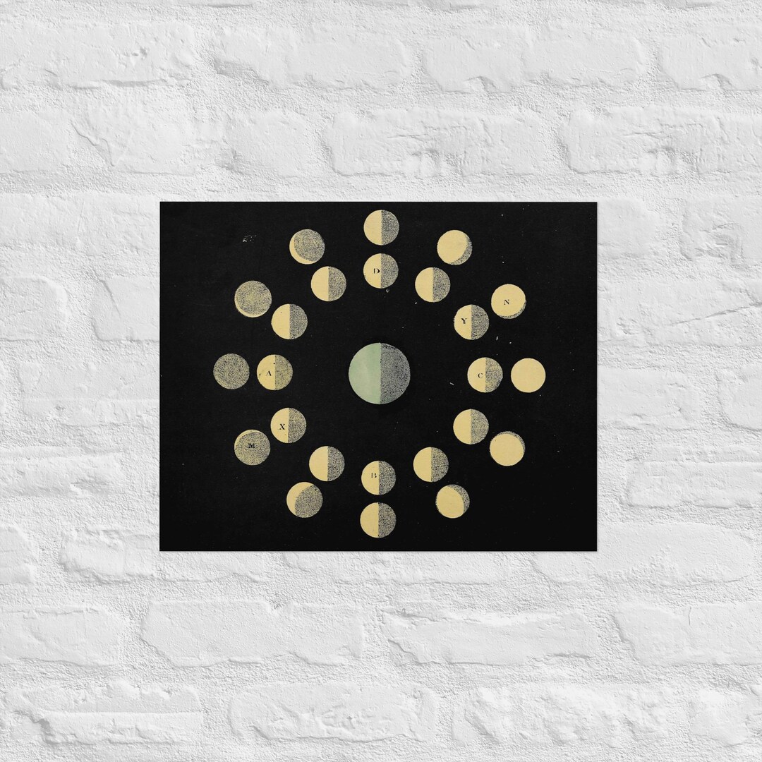 Antique Moon Phases Illustration Poster, Vintage Lunar Cycle Print ...