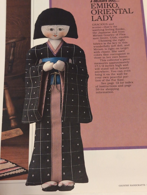 Vintage Cloth Doll Pattern, Emiko Japanese Doll with Kimono (PDF Instant Download)