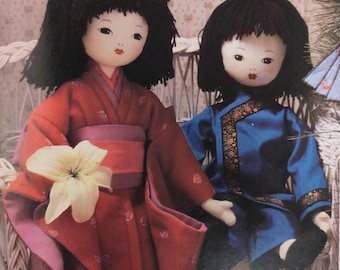 Vintage 1990s Cherry Blossom Twins Pattern, 18" Cloth Doll Patterns with Traditional Haori and Kimono Clothing (PDF Instant Download)