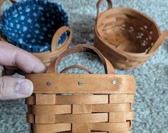 Vintage Longaberger Basket Lot of 3 1990s Signed Leather Handles & Liner Dresden, Ohio