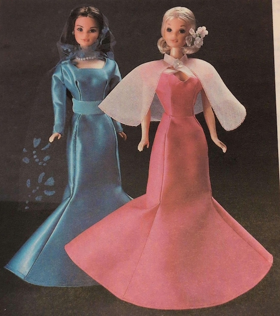 Vintage 1980s Barbie Doll Dress Pattern: An Elegant Evening Gown with Cape  (PDF Instant Download)