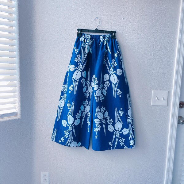 Vintage Japanese Kimono Pants: Upcycled Cotton Yukata, Floral Wide Leg