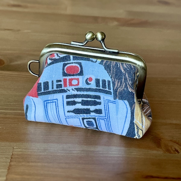Star Wars Return of the Jedi Vintage Bed Sheet 8.5cm framed kiss lock gamaguchi pouch R2D2 C3PO Coin Handmade Gift sustainable upcycle fun
