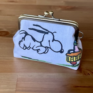 Peanuts Snoopy Vintage Bed Sheet 10.5cm Enmarcado Gamaguchi beso cerradura bolsa cartera Béisbol lunares Hecho a mano Regalo upcycle diversión sostenible