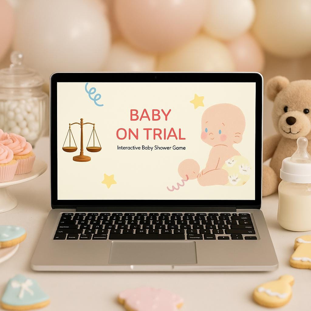 Funny Baby Shower Game – Baby on Trial Courtroom Theme | Co-Ed, Printable Baby Shower Activity | Instant Download