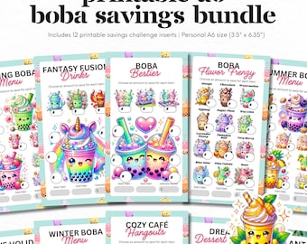 Printable A6 Boba Savings Challenge Bundle, Cash Envelope Insert, Cute Bubble Tea A6 Savings Insert, Low Income Challenge, Cash Stuffing