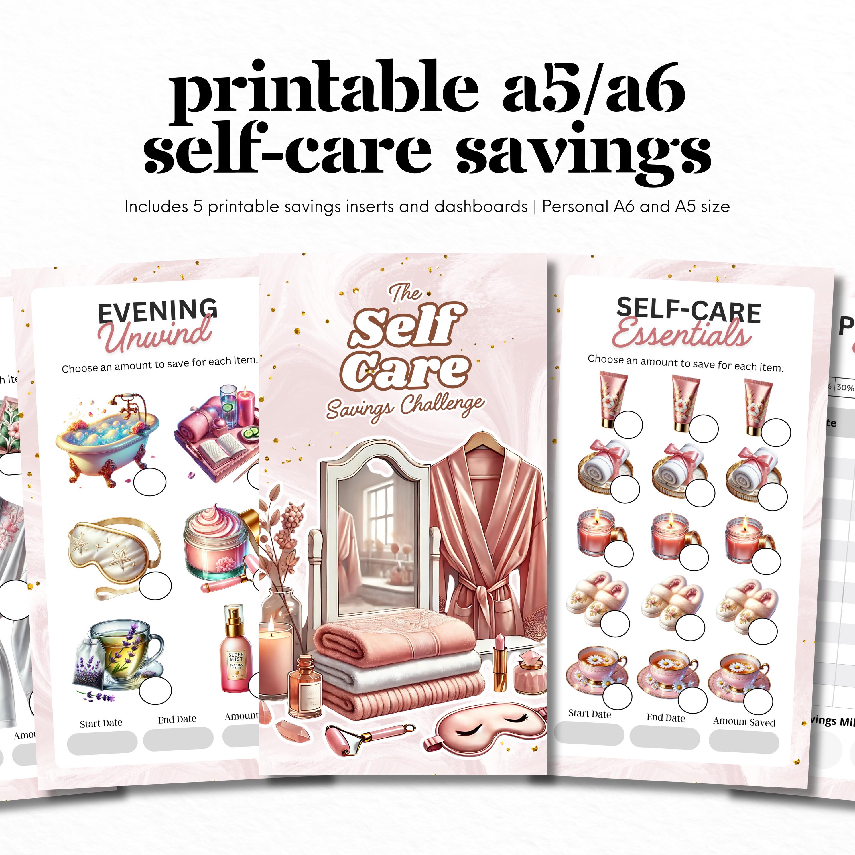 Printable A5 A6 Self Care Savings Challenge Bundle, Cash Envelope Challenge Insert, Budget Binder, A6 Savings Insert, Low Income Challenge