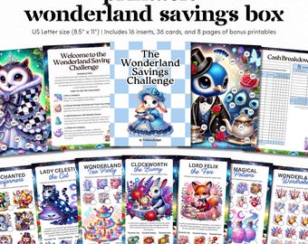 Printable A6 Wonderland Savings Challenge Bundle, A6 Cash Envelope Insert, Savings Challenge Box, Low Income Challenge, Cash Stuffing