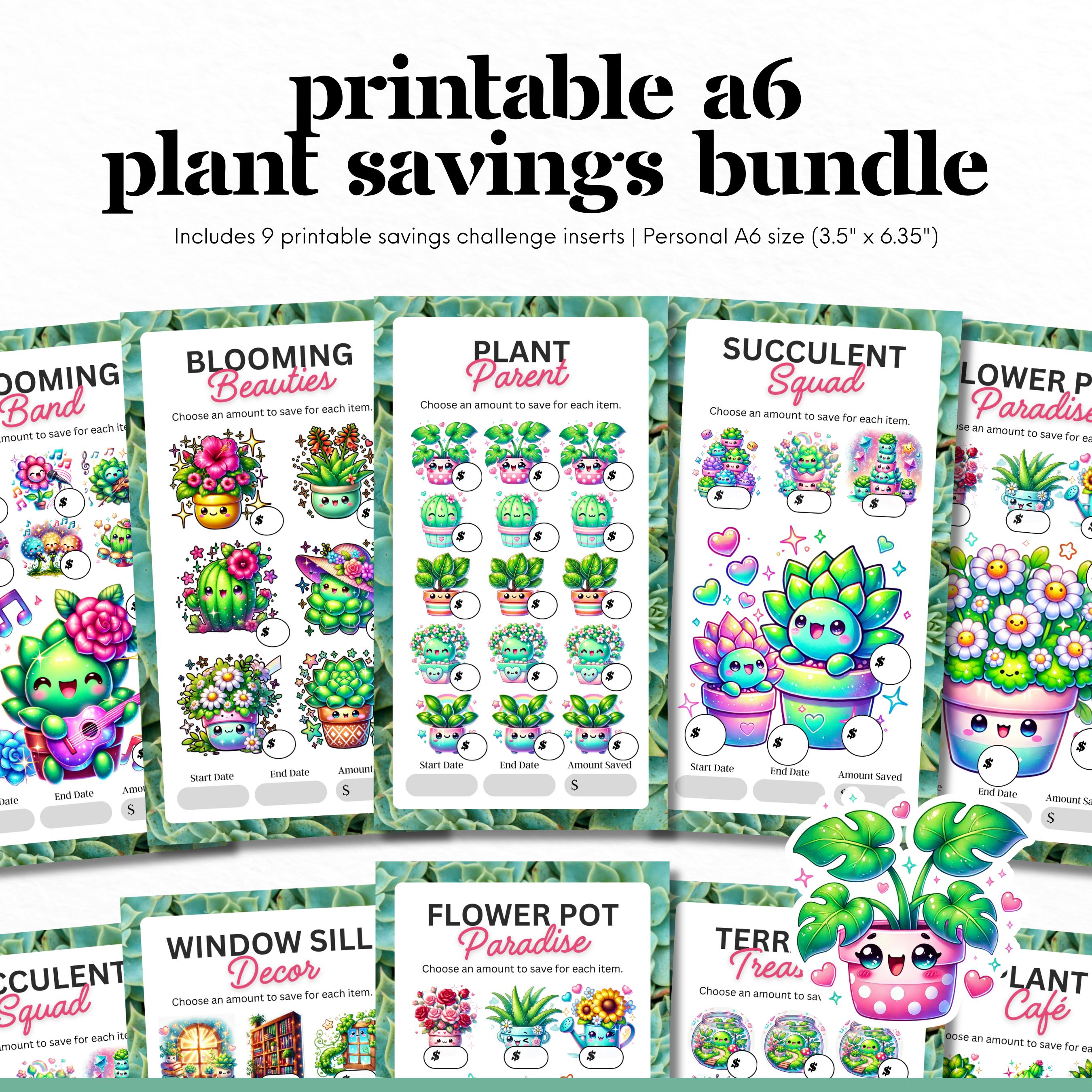 Printable A6 Plant Savings Challenge Bundle, Cash Envelope Insert, Cute Gardening A6 Savings Insert, Low Income Challenge, Cash Stuffing