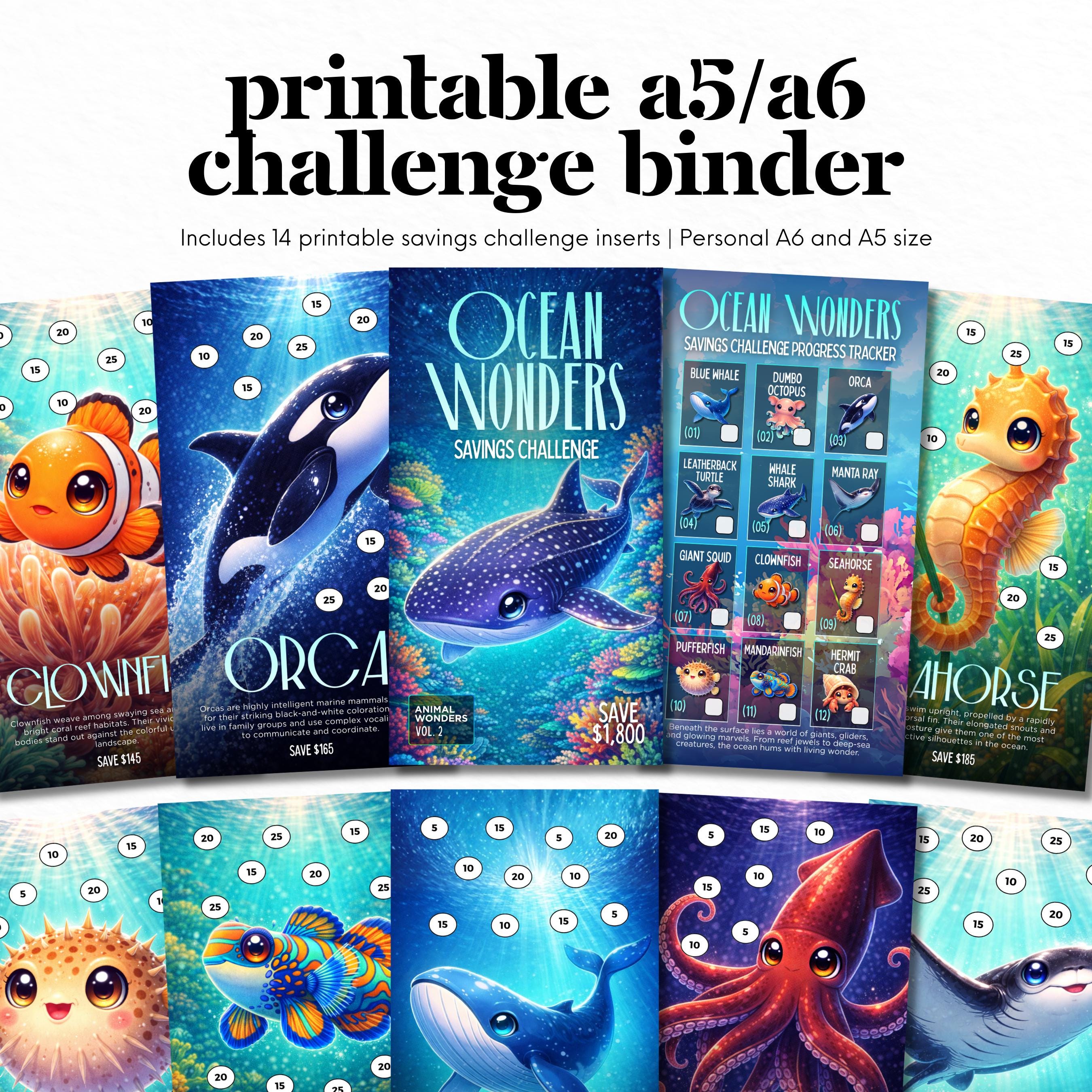 Printable Ocean Wonders Encyclopedia Savings Challenge Bundle: A5 A6 ...
