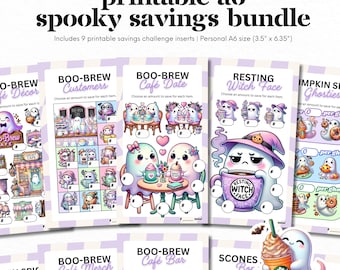 Printable A6 Spooky Savings Challenge Bundle, Cash Envelope Insert, Budget Tracker, PDF Budgeting Set, Low Income