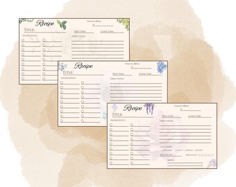 Floral Recipe Cards: Garden Grove 4x6" Printable (Digital Download)