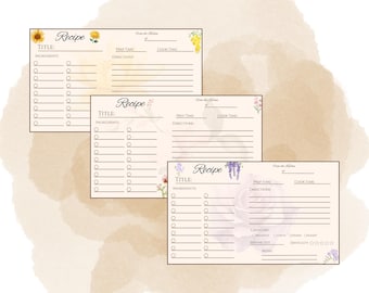 Floral Recipe Cards | Printable 4x6" Kitchen Organizer (Digital Download)