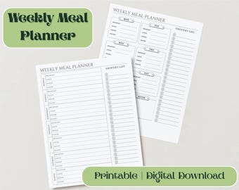 Weekly Meal Planner Printable | Grocery List Organizer (Digital Download)