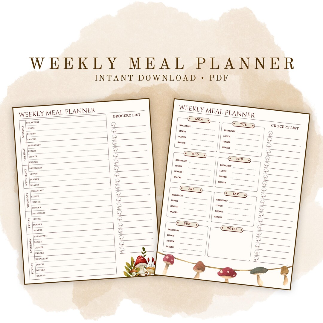 Weekly Meal Planner Printable | Grocery List Organizer (digital ...
