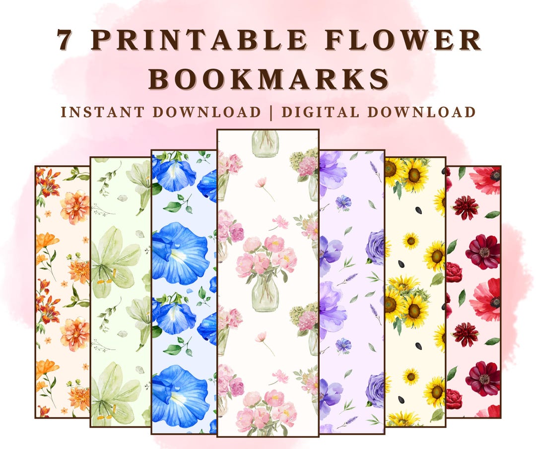 Watercolor Floral Bookmark Bundle Printable | 7 Flower Bookmarks | 2x6 ...