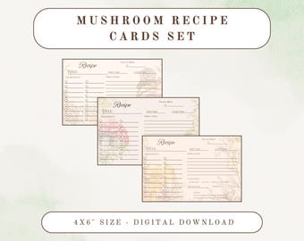 Tarjetas de recetas de setas estilo cottagecore / Recetas imprimibles de Forager Kitchen / Hojas de recetas de hongos del bosque