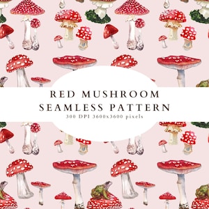 Red Mushroom Frog Seamless Pattern | Whimsical Cottagecore Digital Paper (PNG)