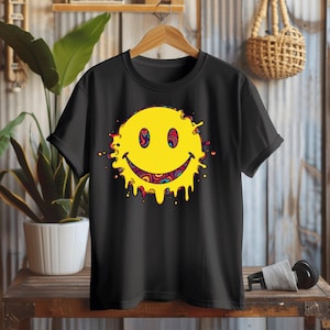 Melting Smiley Face PNG Design – Trippy Vaporwave Y2K Grunge Aesthetic Graphic for Sublimation, Shirts, Mugs & More – 300 DPI, 14x14 in