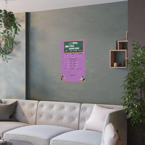 Tableau affiche personnalisé pour la rentrée des classes - Prénom personnalisé avec âge, taille et favoris sur du satin antireflet pour la salle de classe