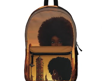 Afro-Futurist Kente Cityscape Backpack – African Art Travel Bag
