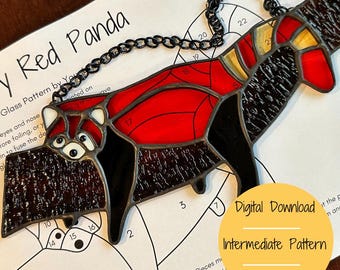 Sleepy Red Panda Stained Glass Pattern - Digital Download - Intermediate Pattern