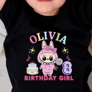 Personalized Labubu Birthday Girl Shirt, Birthday Party Shirt, Birthday Girl Name Tee, Custom Age Tee, Labubu Doll Tee, Labubu Birthday Gift