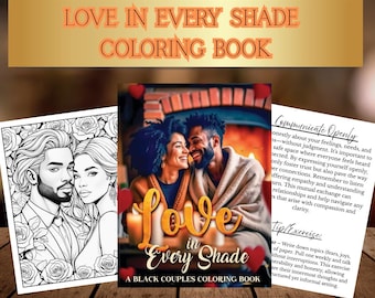 Libro para colorear de parejas negras para adultos, autocuidado consciente, terapia de pareja, arte imprimible de amor negro