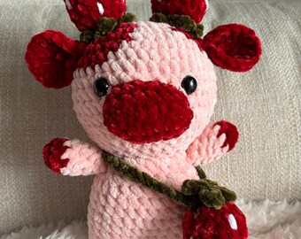 Cow | Strawberry Cow | Crochet | Plushie | Stuffed animal | Amigurumi | Handmade Gift | Strawberry | Animal Plushie | Pink plushie |
