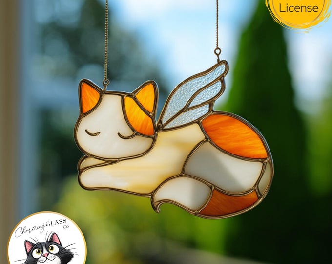 Digital Download Stained Glass Cat With Angel Wings Pattern | Festive ...